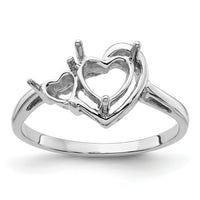 14k White Gold 6mm Heart/4mm Heart Gemstone Ring Mounting-Y4575