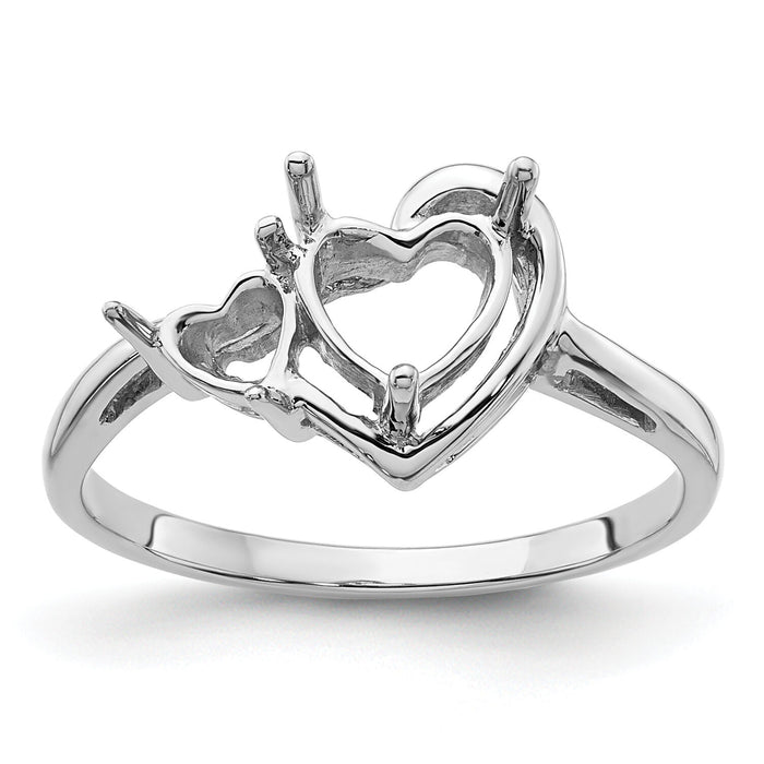 14k White Gold 6mm Heart/4mm Heart Gemstone Ring Mounting-Y4575