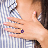 14k 6mm Heart Amethyst AA Diamond ring-Y4583AM/AA