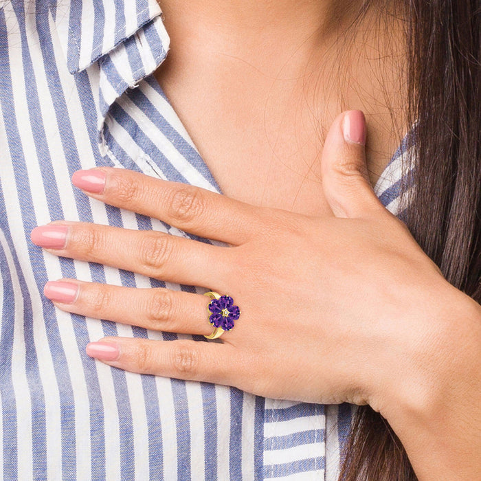 14k 6mm Heart Amethyst AA Diamond ring-Y4583AM/AA
