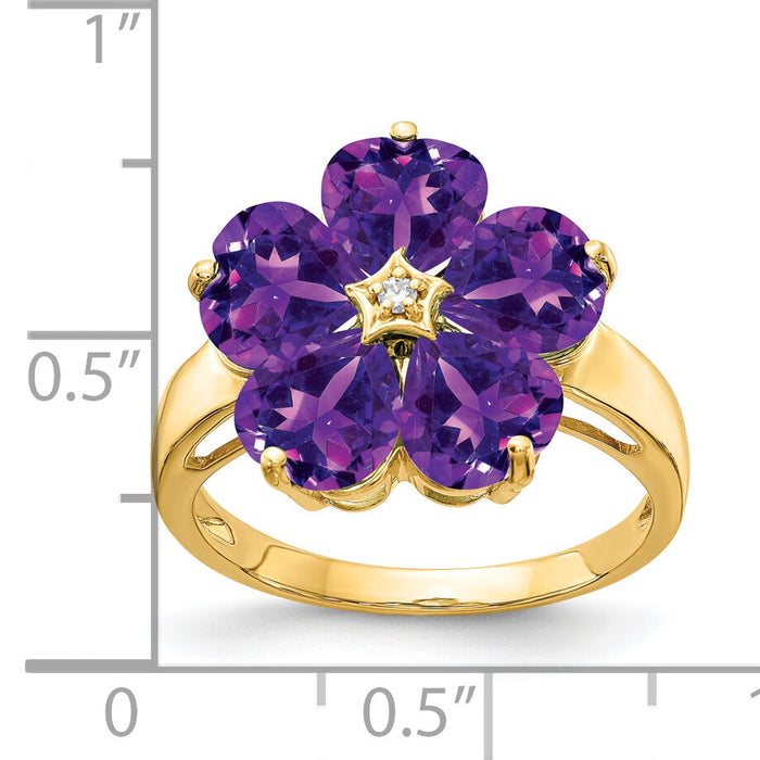 14k 6mm Heart Amethyst AA Diamond ring-Y4583AM/AA