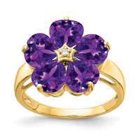 14k 6mm Heart Amethyst AA Diamond ring-Y4583AM/AA