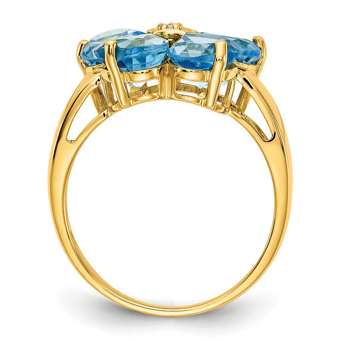 14k 6mm Heart Blue Topaz AA Diamond ring-Y4583BT/AA