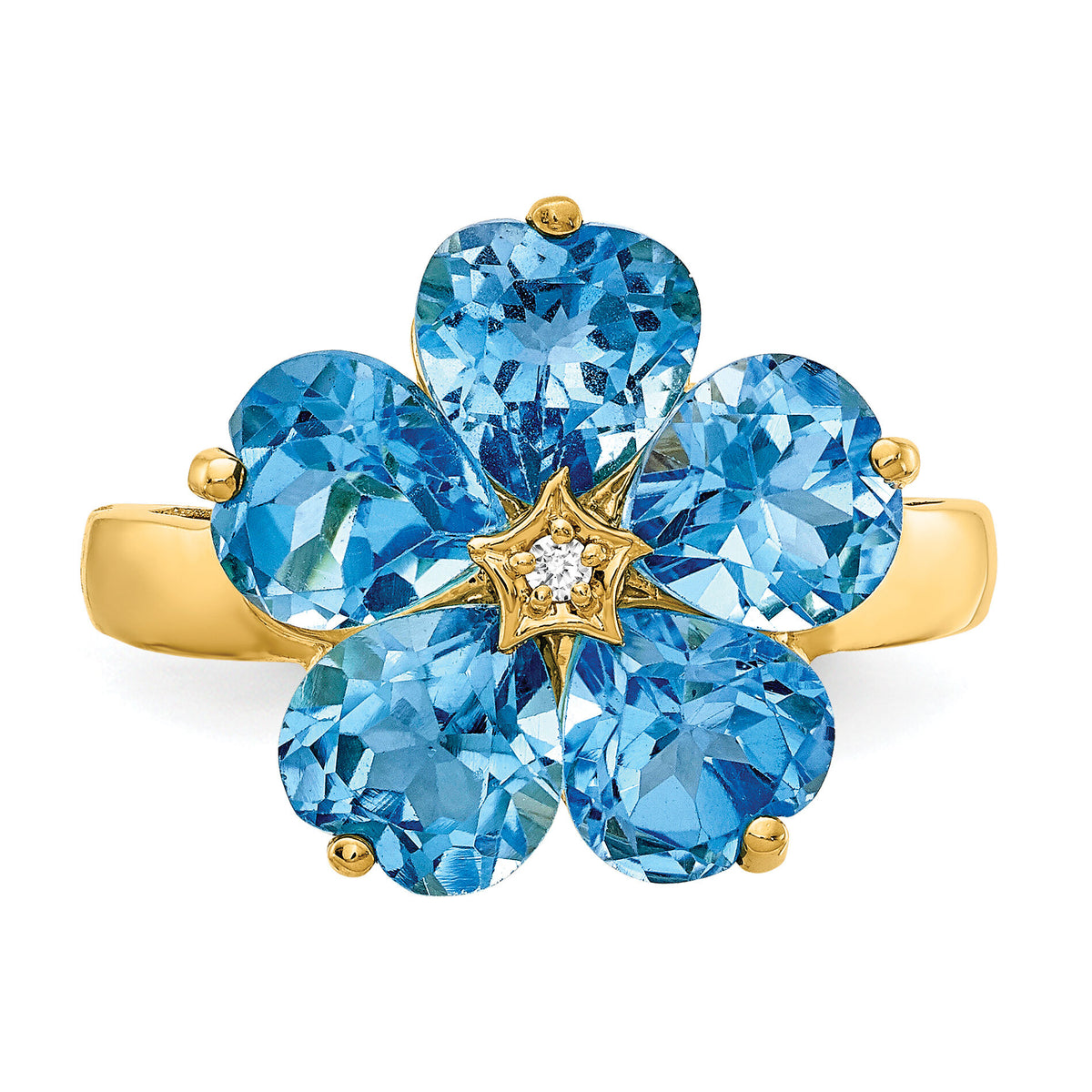 14k 6mm Heart Blue Topaz AA Diamond ring-Y4583BT/AA