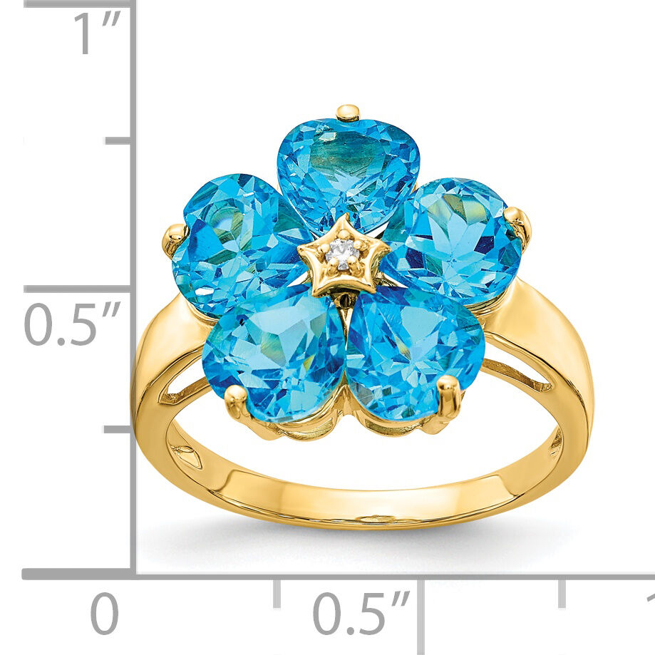 14k 6mm Heart Blue Topaz AA Diamond ring-Y4583BT/AA