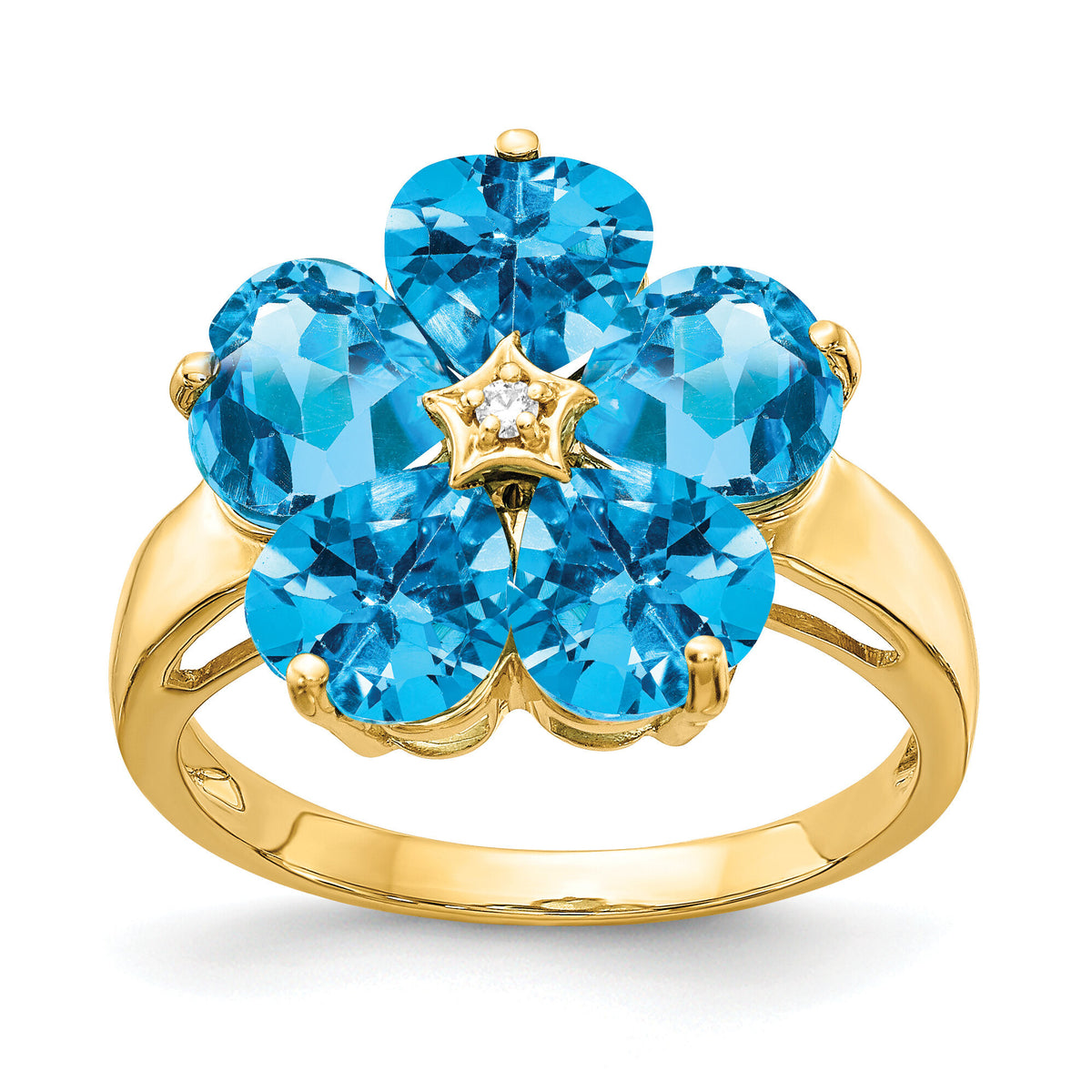 14k 6mm Heart Blue Topaz AA Diamond ring-Y4583BT/AA