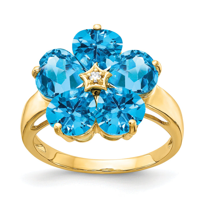 14k 6mm Heart Blue Topaz AA Diamond ring-Y4583BT/AA