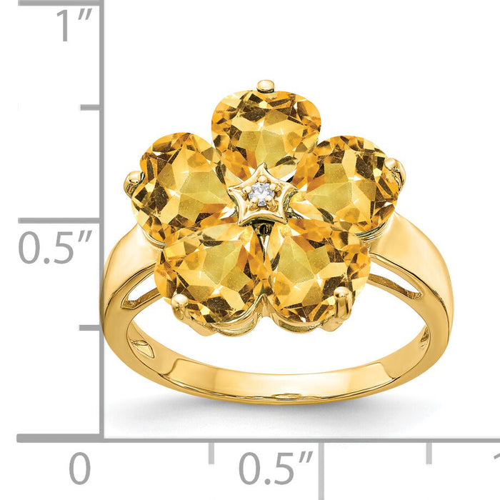 14k 6mm Heart Citrine AA Diamond ring-Y4583CI/AA