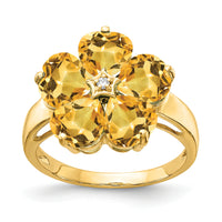 14k 6mm Heart Citrine AA Diamond ring-Y4583CI/AA