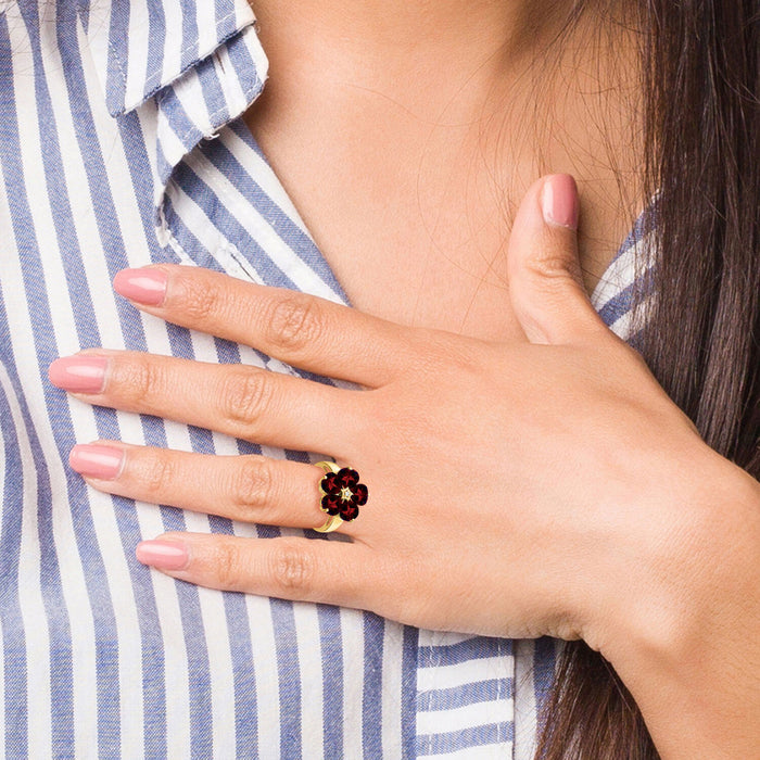 14k 6mm Heart Garnet AA Diamond ring-Y4583GA/AA