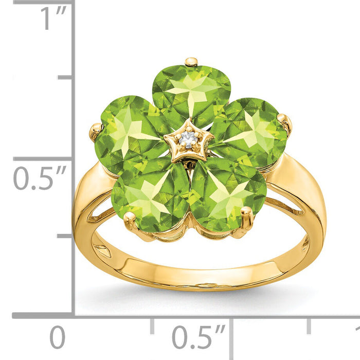 14k 6mm Heart Peridot AA Diamond ring-Y4583PE/AA