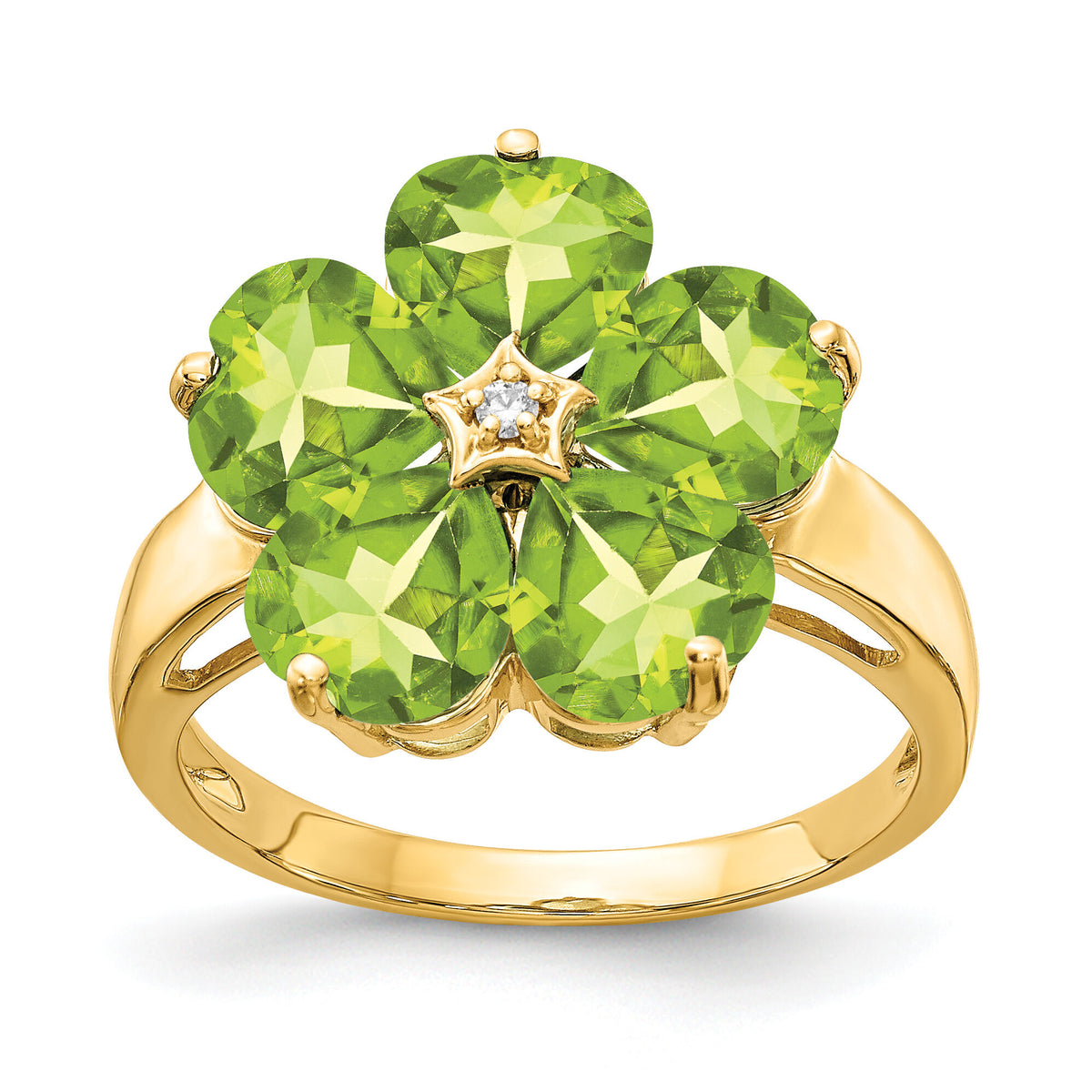 14k 6mm Heart Peridot AA Diamond ring-Y4583PE/AA