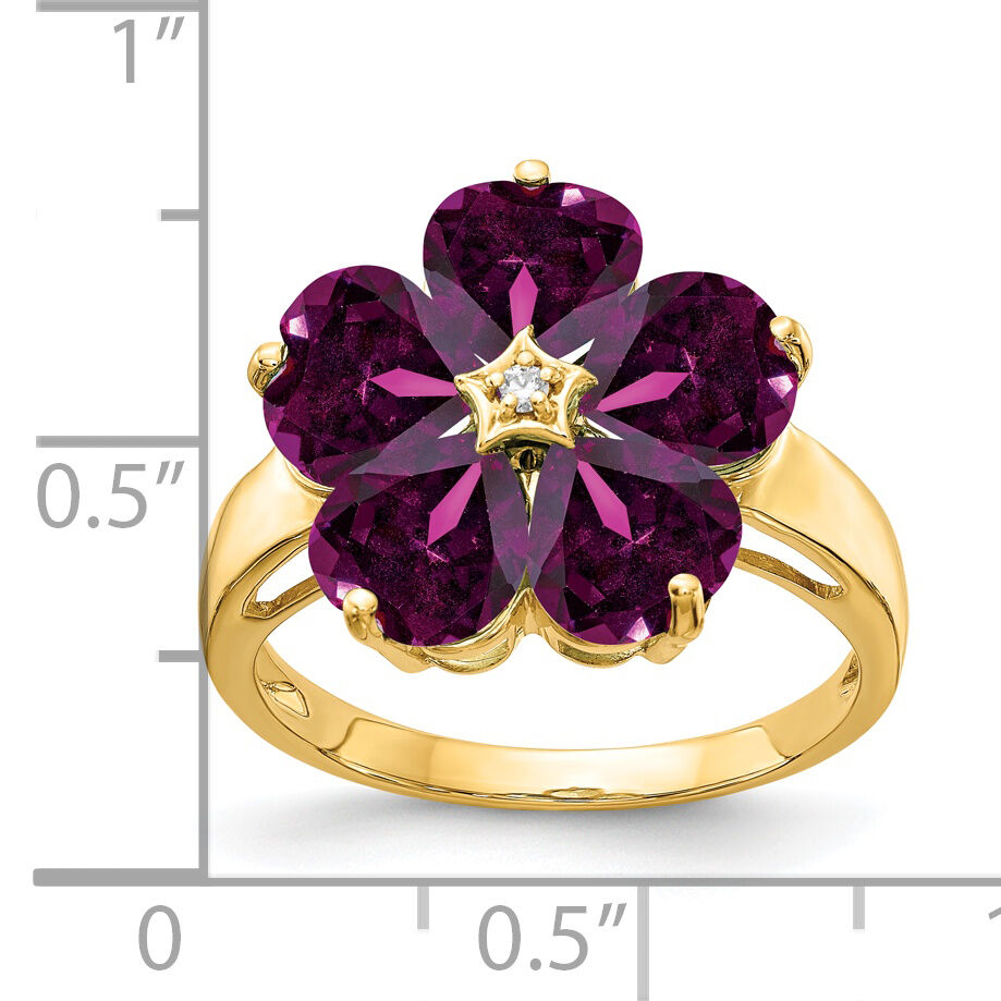 14k 6mm Heart Rhodolite Garnet AA Diamond ring-Y4583RG/AA