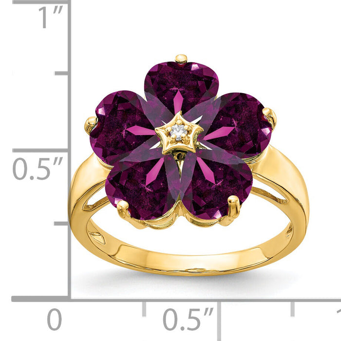 14k 6mm Heart Rhodolite Garnet AA Diamond ring-Y4583RG/AA