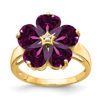 14k 6mm Heart Rhodolite Garnet AA Diamond ring-Y4583RG/AA