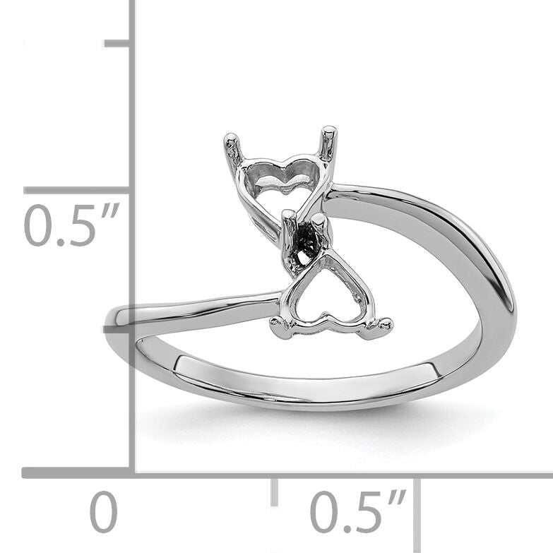 14k White Gold Two 5mm Heart Gemstone Ring Mounting-Y4585
