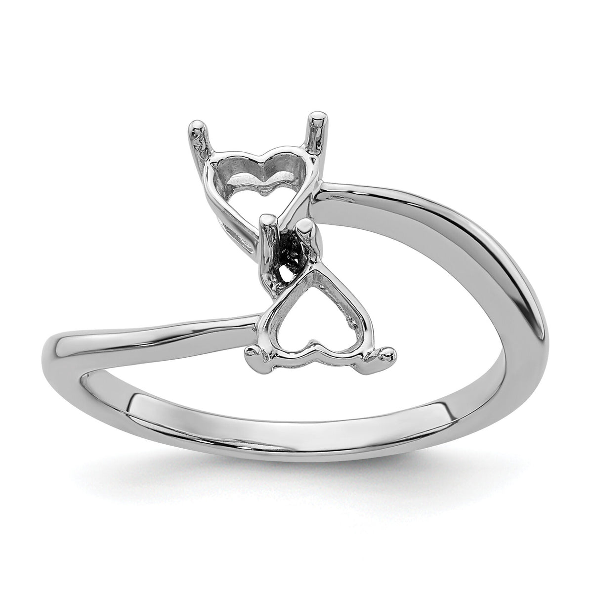 14k White Gold Two 5mm Heart Gemstone Ring Mounting-Y4585