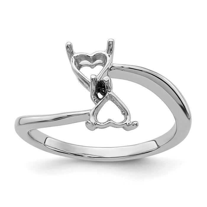 14k White Gold Two 5mm Heart Gemstone Ring Mounting-Y4585