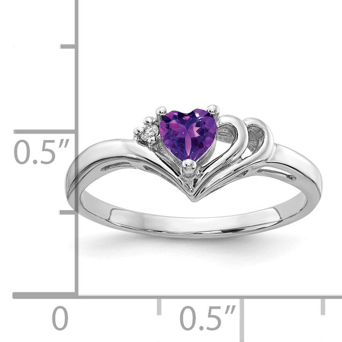 14k White Gold 4mm Heart Amethyst AA Diamond ring-Y4587AM/AA