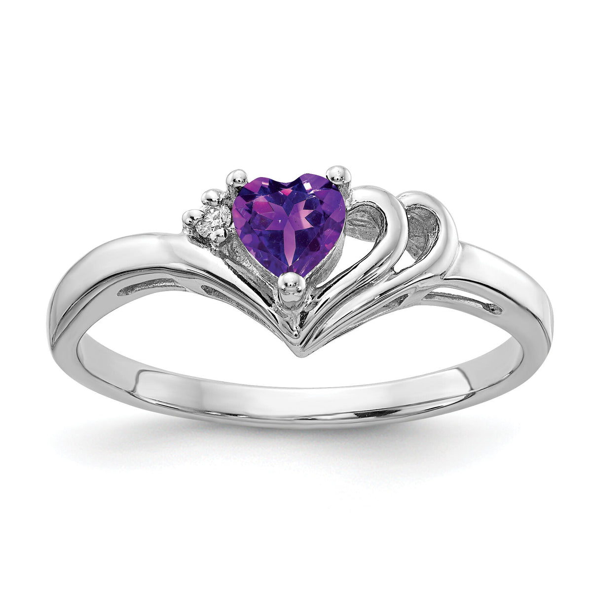 14k White Gold 4mm Heart Amethyst AA Diamond ring-Y4587AM/AA