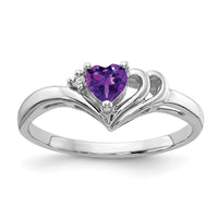 14k White Gold 4mm Heart Amethyst AA Diamond ring-Y4587AM/AA