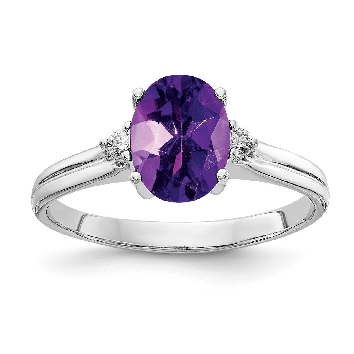 14k White Gold 8x6mm Oval Amethyst AA Diamond ring-Y4600AM/AA