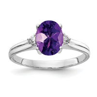 14k White Gold 8x6mm Oval Amethyst AA Diamond ring-Y4600AM/AA