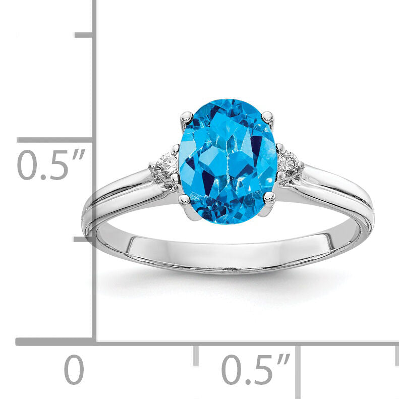 14k White Gold 8x6mm Oval Blue Topaz AA Diamond ring-Y4600BT/AA