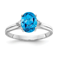 14k White Gold 8x6mm Oval Blue Topaz AA Diamond ring-Y4600BT/AA