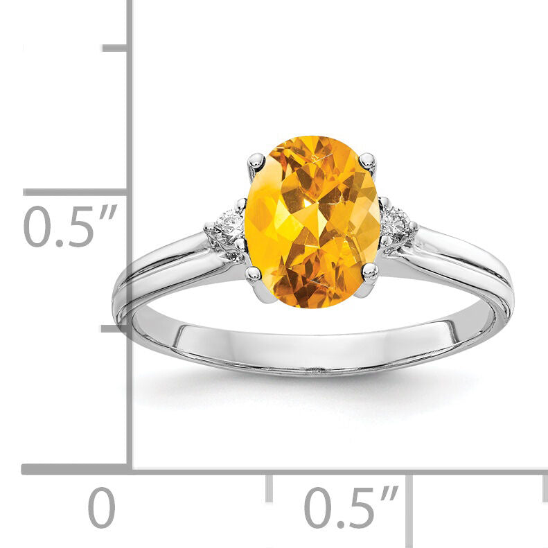 14k White Gold 8x6mm Oval Citrine AA Diamond ring-Y4600CI/AA