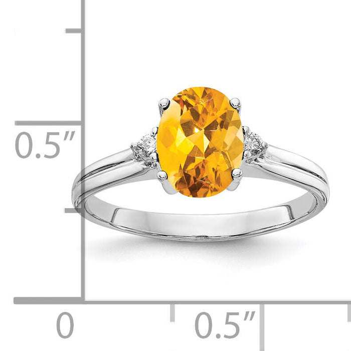 14k White Gold 8x6mm Oval Citrine AA Diamond ring-Y4600CI/AA