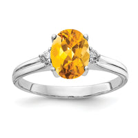 14k White Gold 8x6mm Oval Citrine AA Diamond ring-Y4600CI/AA
