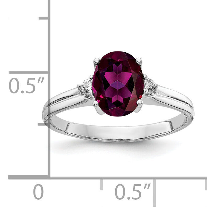 14k White Gold 8x6mm Oval Rhodolite Garnet AA Diamond ring-Y4600RG/AA
