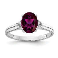 14k White Gold 8x6mm Oval Rhodolite Garnet AA Diamond ring-Y4600RG/AA