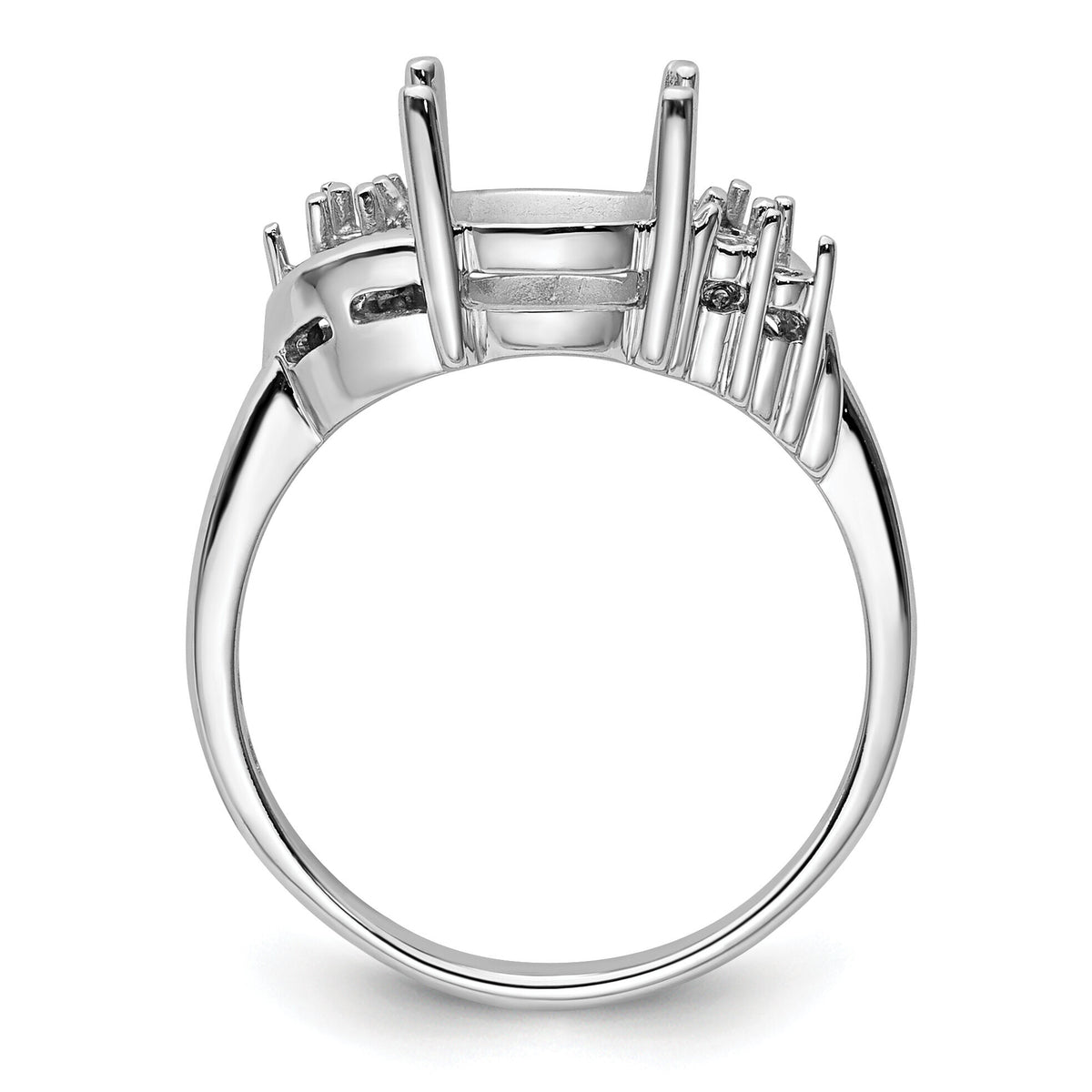 14k White Gold Diamond / 10x8mm Oval Gemstone Ring Mounting-Y4605