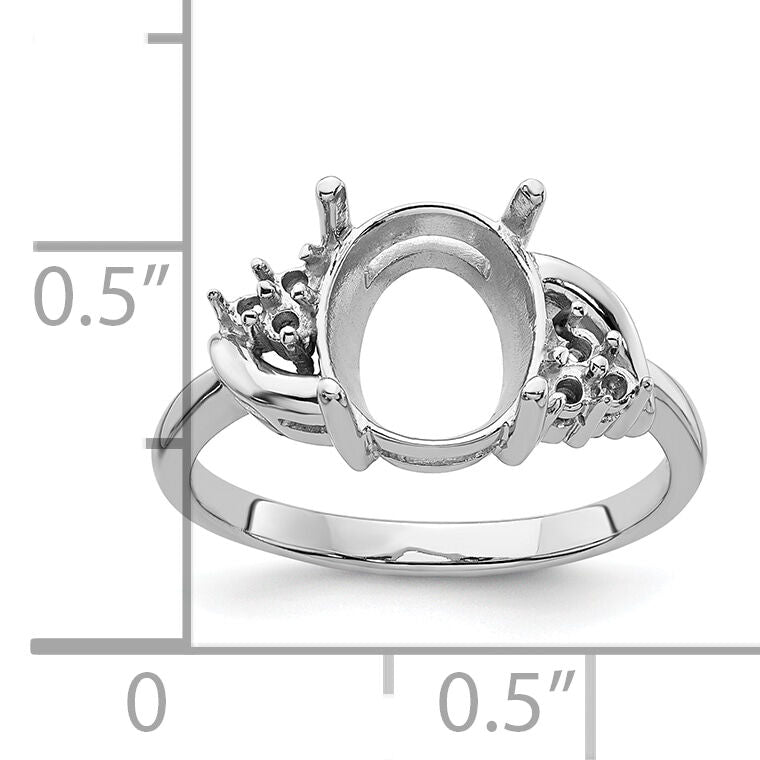14k White Gold Diamond / 10x8mm Oval Gemstone Ring Mounting-Y4605