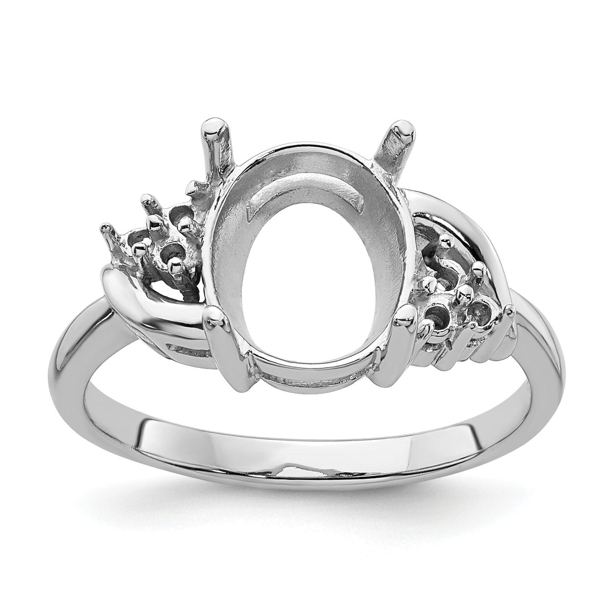 14k White Gold Diamond / 10x8mm Oval Gemstone Ring Mounting-Y4605