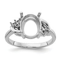 14k White Gold Diamond / 10x8mm Oval Gemstone Ring Mounting-Y4605