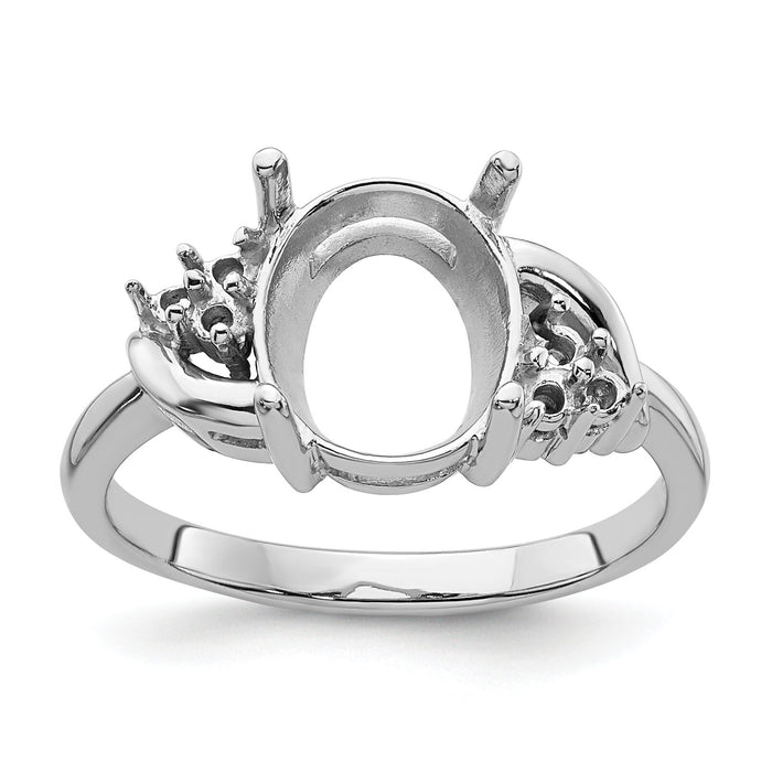 14k White Gold Diamond / 10x8mm Oval Gemstone Ring Mounting-Y4605
