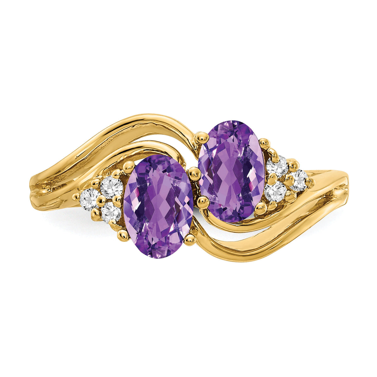 14k 6x4mm Oval Amethyst AA Diamond ring-Y4617AM/AA