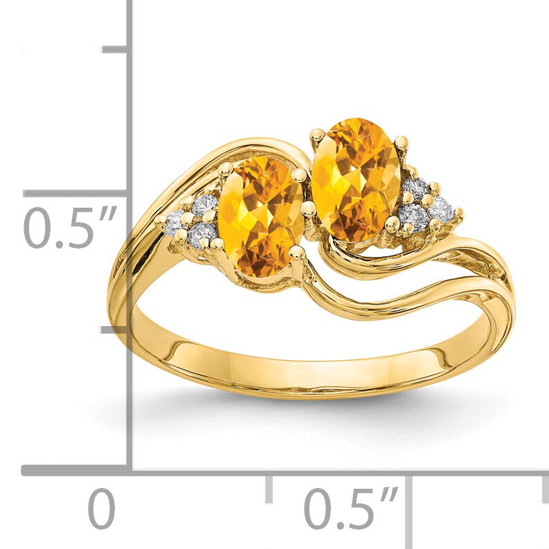 14k 6x4mm Oval Citrine AA Diamond ring-Y4617CI/AA