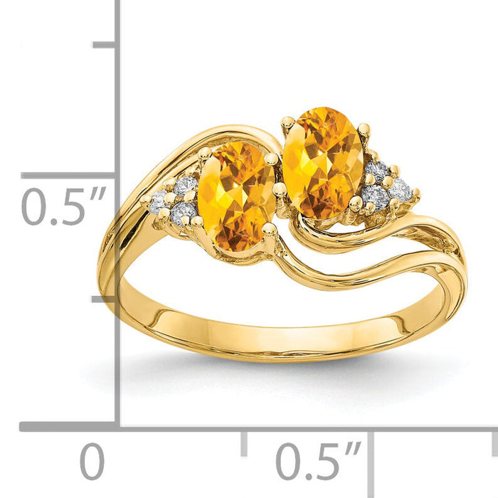 14k 6x4mm Oval Citrine AA Diamond ring-Y4617CI/AA