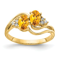 14k 6x4mm Oval Citrine AA Diamond ring-Y4617CI/AA
