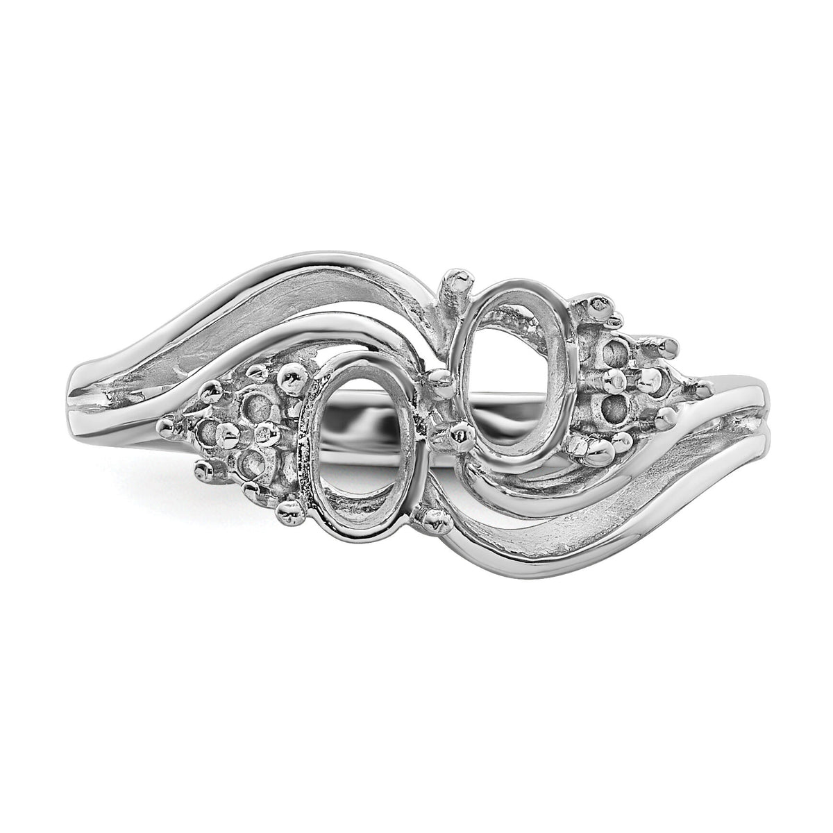 14k White Gold Diamond / Two 6x4 Oval Gemstone Ring Mounting-Y4618