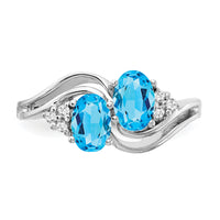 14k White Gold 6x4mm Oval Blue Topaz AA Diamond ring-Y4618BT/AA