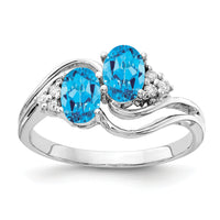 14k White Gold 6x4mm Oval Blue Topaz AA Diamond ring-Y4618BT/AA