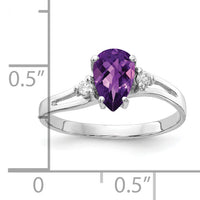 14k White Gold 7x5mm Pear Amethyst Checker AA Diamond ring-Y4626AC/AA