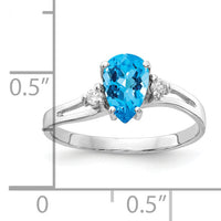 14k White Gold 7x5mm Pear Blue Topaz Checker AA Diamond ring-Y4626BC/AA