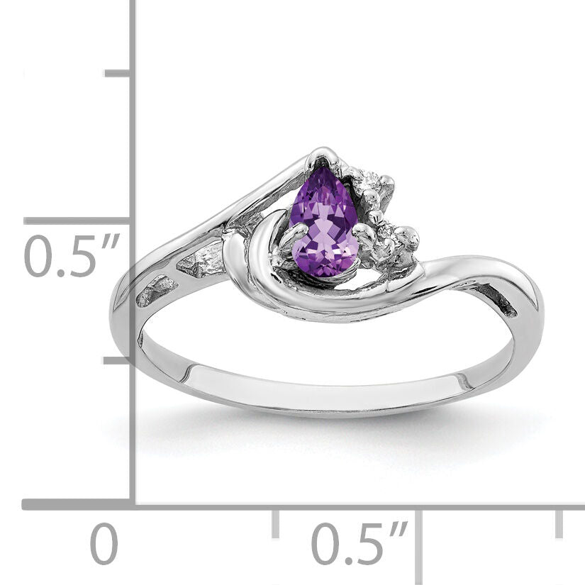 14k White Gold 5x3mm Pear Amethyst AA Diamond ring-Y4628AM/AA