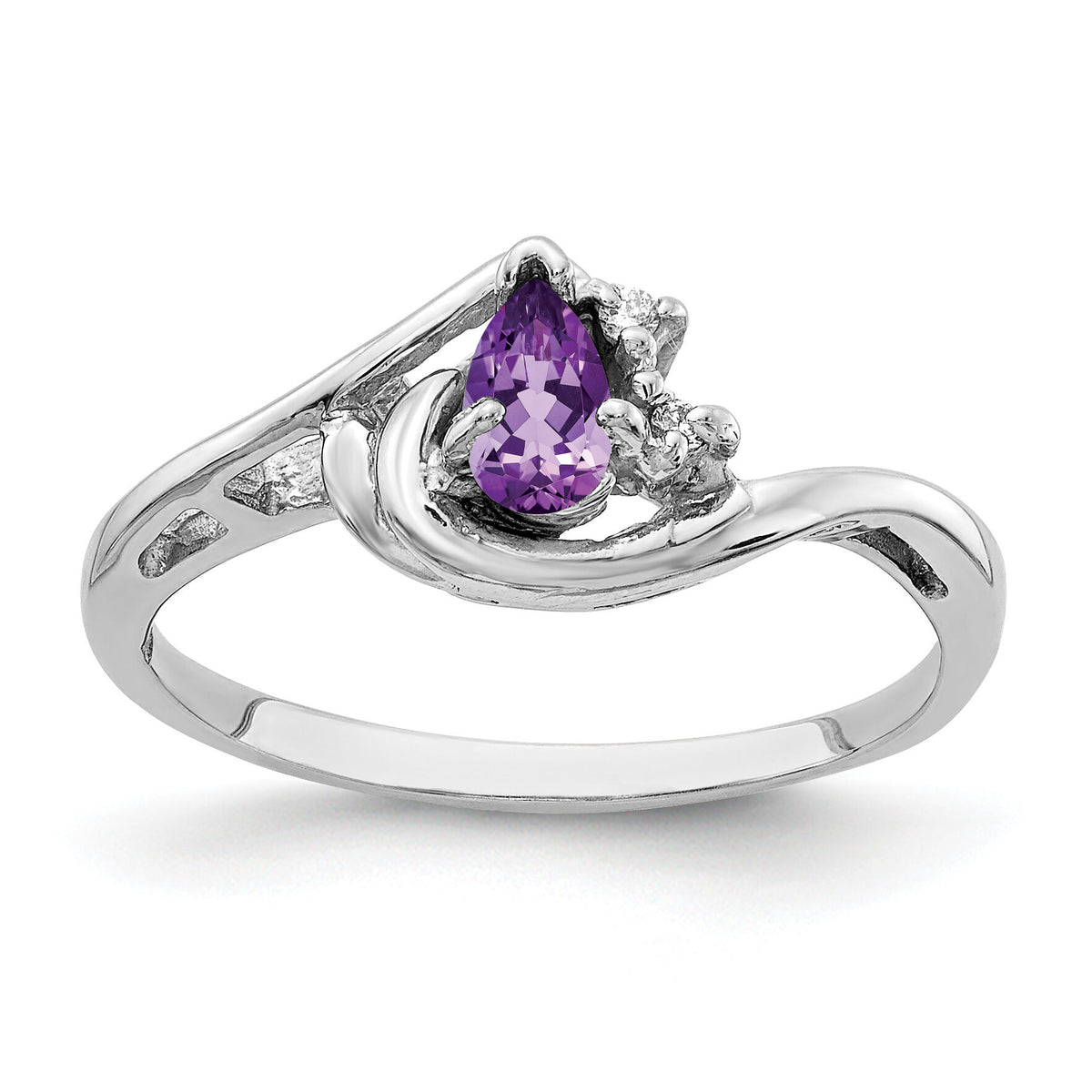 14k White Gold 5x3mm Pear Amethyst AA Diamond ring-Y4628AM/AA